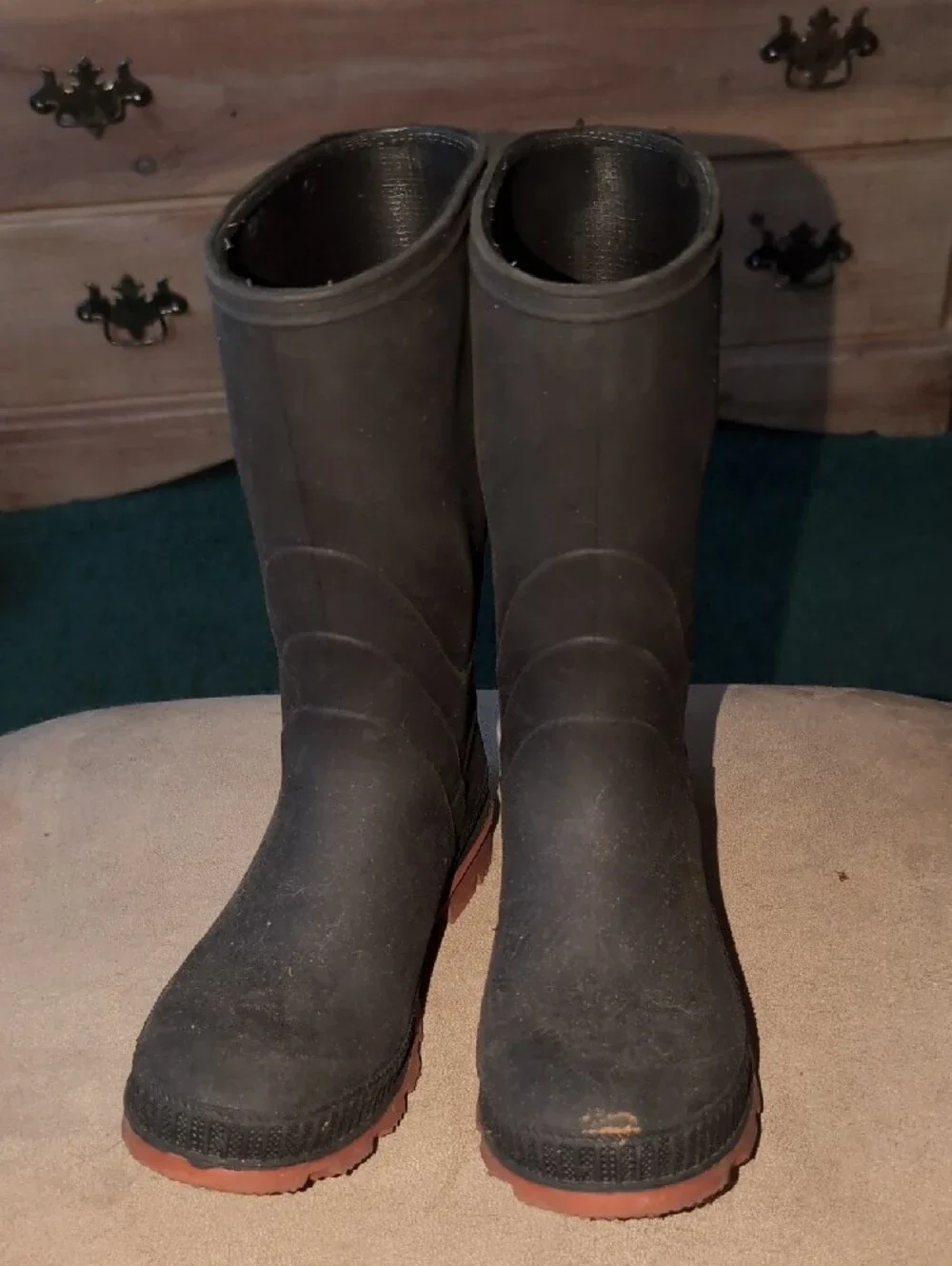 Kid's Black Rubber Winter Boots with Brown Outsole